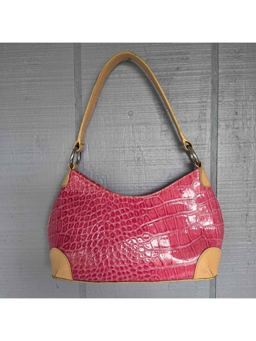 BCBGirl Pink Croc Embossed Patent Mini Shoulder Bag Y2K Hobo McBling Barbie